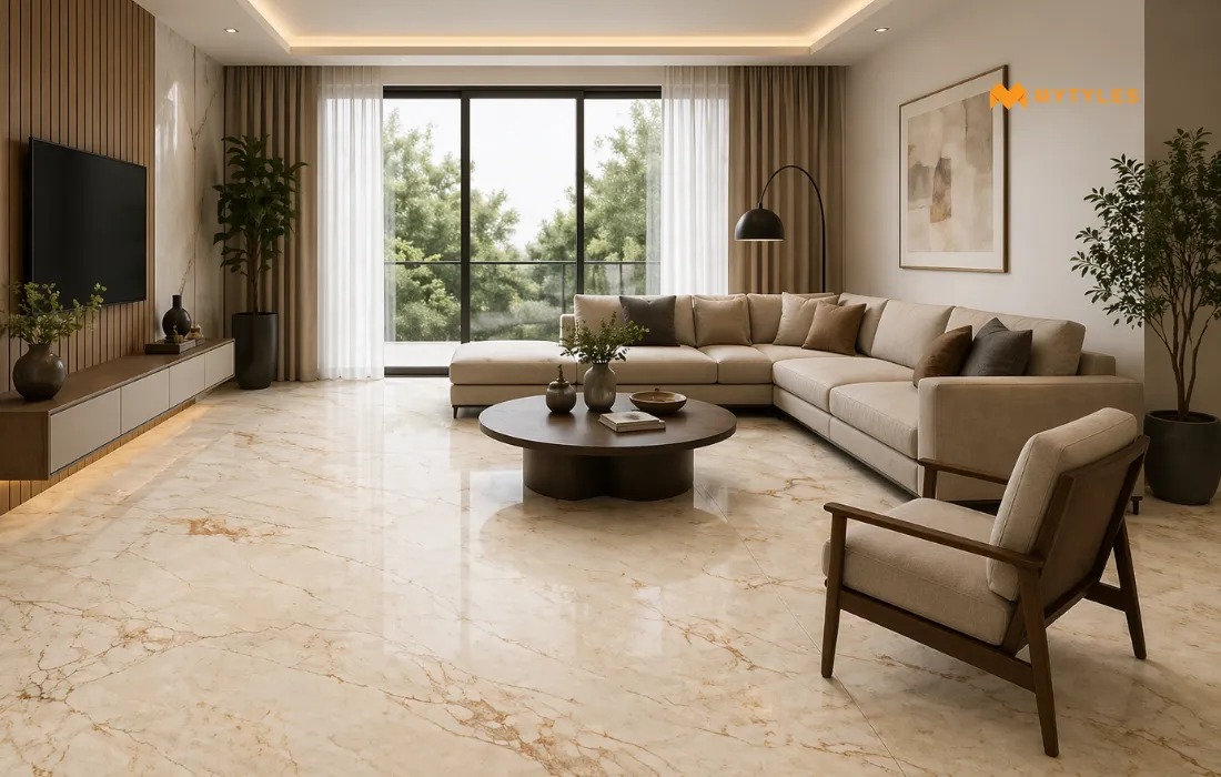 Living room tiles with glossy finish